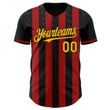 Custom Black Gold-Red Classic Vertical Stripe Fluid Liquid Texture Authentic Baseball Jersey