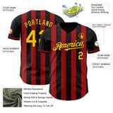 Custom Black Gold-Red Classic Vertical Stripe Fluid Liquid Texture Authentic Baseball Jersey