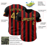 Custom Black Old Gold-Red Classic Vertical Stripe Fluid Liquid Texture Authentic Baseball Jersey