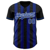 Custom Black Royal-White Classic Vertical Stripe Fluid Liquid Texture Authentic Baseball Jersey