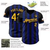 Custom Black Gold-Royal Classic Vertical Stripe Fluid Liquid Texture Authentic Baseball Jersey