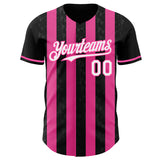 Custom Black White-Pink Classic Vertical Stripe Fluid Liquid Texture Authentic Baseball Jersey