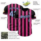 Custom Black Light Blue-Pink Classic Vertical Stripe Fluid Liquid Texture Authentic Baseball Jersey