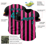 Custom Black Teal-Pink Classic Vertical Stripe Fluid Liquid Texture Authentic Baseball Jersey