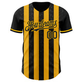 Custom Black-Gold Classic Vertical Stripe Fluid Liquid Texture Authentic Baseball Jersey
