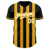 Custom Black White-Gold Classic Vertical Stripe Fluid Liquid Texture Authentic Baseball Jersey