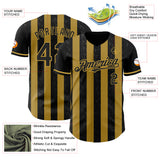 Custom Black-Old Gold Classic Vertical Stripe Fluid Liquid Texture Authentic Baseball Jersey