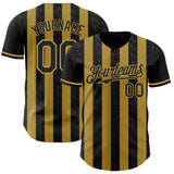 Custom Black-Old Gold Classic Vertical Stripe Fluid Liquid Texture Authentic Baseball Jersey