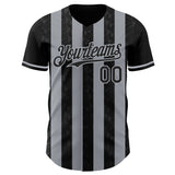 Custom Black-Gray Classic Vertical Stripe Fluid Liquid Texture Authentic Baseball Jersey