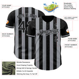 Custom Black-Gray Classic Vertical Stripe Fluid Liquid Texture Authentic Baseball Jersey