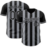 Custom Black-Gray Classic Vertical Stripe Fluid Liquid Texture Authentic Baseball Jersey