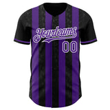 Custom Black Purple-White Classic Vertical Stripe Fluid Liquid Texture Authentic Baseball Jersey