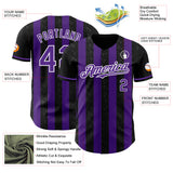 Custom Black Purple-White Classic Vertical Stripe Fluid Liquid Texture Authentic Baseball Jersey
