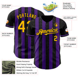 Custom Black Gold-Purple Classic Vertical Stripe Fluid Liquid Texture Authentic Baseball Jersey