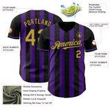 Custom Black Old Gold-Purple Classic Vertical Stripe Fluid Liquid Texture Authentic Baseball Jersey