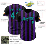 Custom Black Teal-Purple Classic Vertical Stripe Fluid Liquid Texture Authentic Baseball Jersey