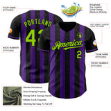 Custom Black Neon Green-Purple Classic Vertical Stripe Fluid Liquid Texture Authentic Baseball Jersey