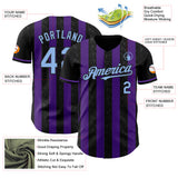 Custom Black Light Blue-Purple Classic Vertical Stripe Fluid Liquid Texture Authentic Baseball Jersey