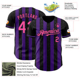 Custom Black Pink-Purple Classic Vertical Stripe Fluid Liquid Texture Authentic Baseball Jersey