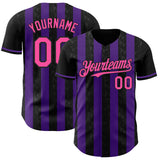 Custom Black Pink-Purple Classic Vertical Stripe Fluid Liquid Texture Authentic Baseball Jersey