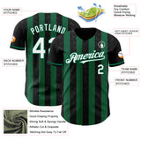 Custom Black White-Kelly Green Classic Vertical Stripe Fluid Liquid Texture Authentic Baseball Jersey
