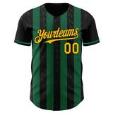 Custom Black Gold-Kelly Green Classic Vertical Stripe Fluid Liquid Texture Authentic Baseball Jersey