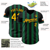 Custom Black Gold-Kelly Green Classic Vertical Stripe Fluid Liquid Texture Authentic Baseball Jersey