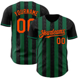 Custom Black Orange-Kelly Green Classic Vertical Stripe Fluid Liquid Texture Authentic Baseball Jersey
