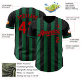 Custom Black Red-Kelly Green Classic Vertical Stripe Fluid Liquid Texture Authentic Baseball Jersey