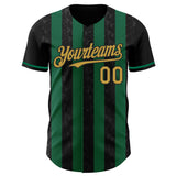 Custom Black Old Gold-Kelly Green Classic Vertical Stripe Fluid Liquid Texture Authentic Baseball Jersey
