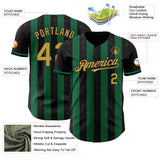 Custom Black Old Gold-Kelly Green Classic Vertical Stripe Fluid Liquid Texture Authentic Baseball Jersey