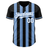 Custom Black White-Light Blue Classic Vertical Stripe Fluid Liquid Texture Authentic Baseball Jersey