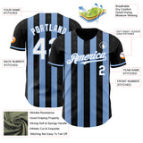 Custom Black White-Light Blue Classic Vertical Stripe Fluid Liquid Texture Authentic Baseball Jersey