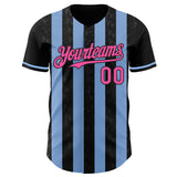 Custom Black Pink-Light Blue Classic Vertical Stripe Fluid Liquid Texture Authentic Baseball Jersey