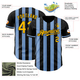 Custom Black Gold-Light Blue Classic Vertical Stripe Fluid Liquid Texture Authentic Baseball Jersey
