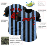 Custom Black Red-Light Blue Classic Vertical Stripe Fluid Liquid Texture Authentic Baseball Jersey