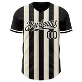 Custom Black Cream-Cream Classic Vertical Stripe Fluid Liquid Texture Authentic Baseball Jersey