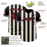 Custom Black Crimson-Cream Classic Vertical Stripe Fluid Liquid Texture Authentic Baseball Jersey