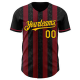 Custom Black Gold-Crimson Classic Vertical Stripe Fluid Liquid Texture Authentic Baseball Jersey