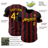 Custom Black Gold-Crimson Classic Vertical Stripe Fluid Liquid Texture Authentic Baseball Jersey