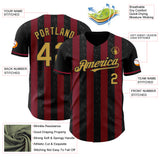 Custom Black Old Gold-Crimson Classic Vertical Stripe Fluid Liquid Texture Authentic Baseball Jersey