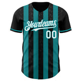 Custom Black White-Teal Classic Vertical Stripe Fluid Liquid Texture Authentic Baseball Jersey