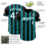 Custom Black White-Teal Classic Vertical Stripe Fluid Liquid Texture Authentic Baseball Jersey