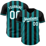 Custom Black White-Teal Classic Vertical Stripe Fluid Liquid Texture Authentic Baseball Jersey