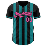 Custom Black Pink-Teal Classic Vertical Stripe Fluid Liquid Texture Authentic Baseball Jersey