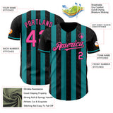 Custom Black Pink-Teal Classic Vertical Stripe Fluid Liquid Texture Authentic Baseball Jersey