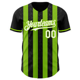 Custom Black White-Neon Green Classic Vertical Stripe Fluid Liquid Texture Authentic Baseball Jersey