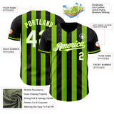 Custom Black White-Neon Green Classic Vertical Stripe Fluid Liquid Texture Authentic Baseball Jersey