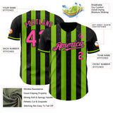 Custom Black Pink-Neon Green Classic Vertical Stripe Fluid Liquid Texture Authentic Baseball Jersey