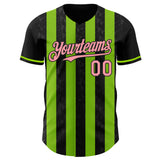 Custom Black Medium Pink-Neon Green Classic Vertical Stripe Fluid Liquid Texture Authentic Baseball Jersey